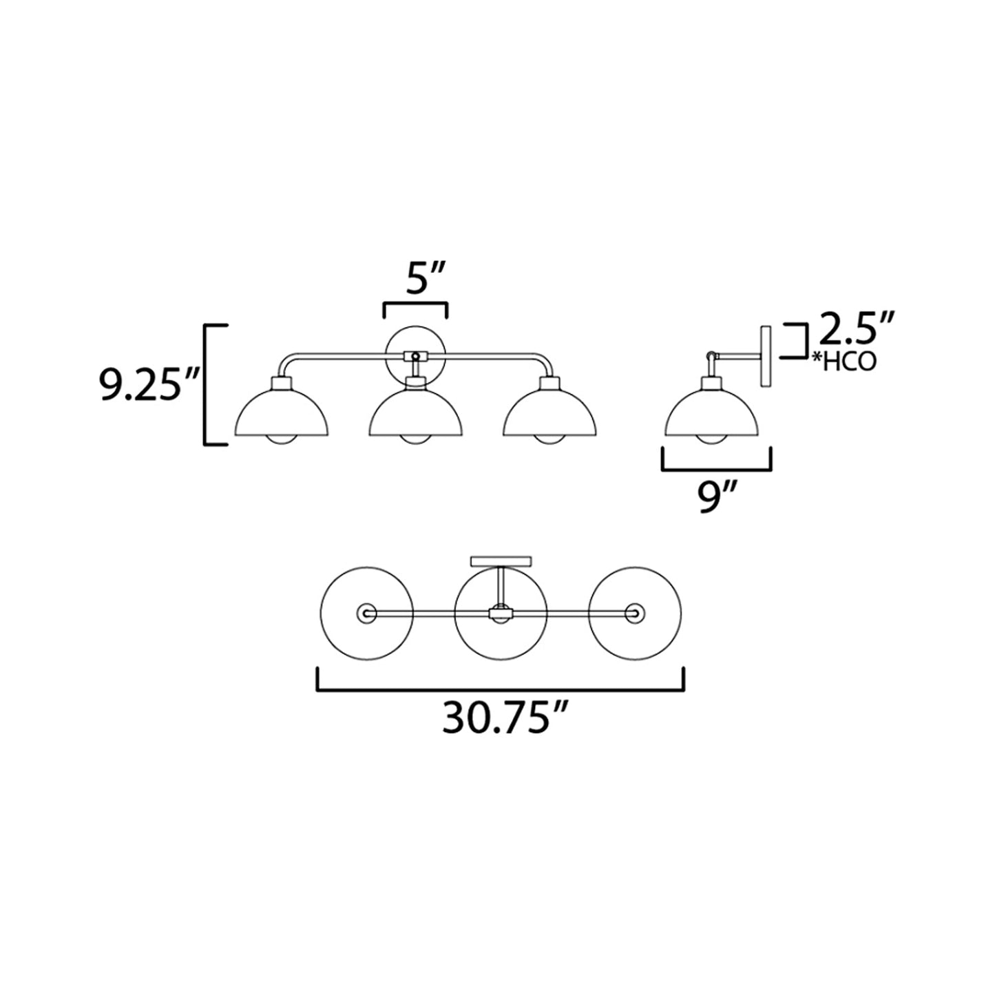 Thelonious Bath Vanity Light - line drawing.