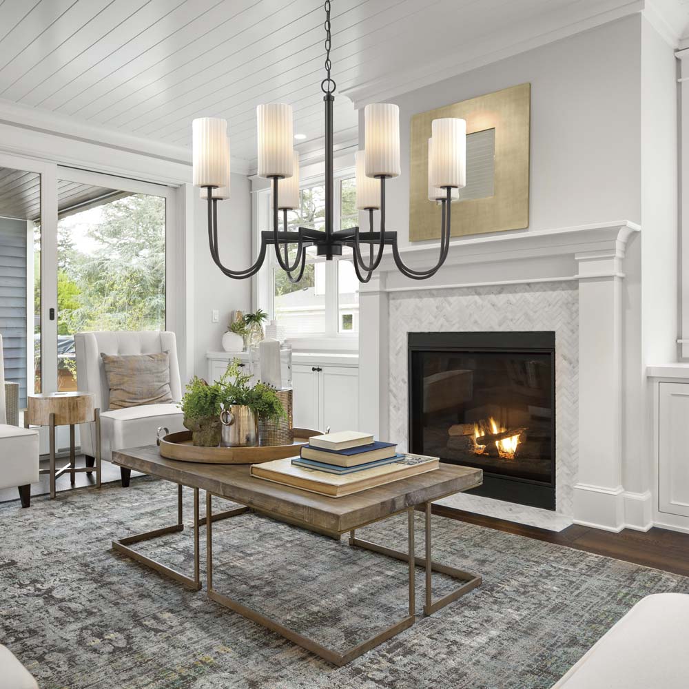 Town And Country Chandelier in living room.