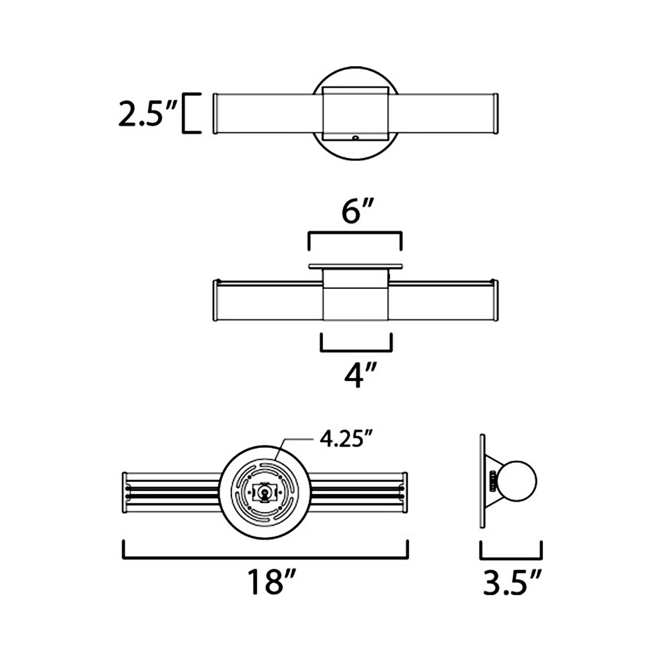Tubo LED Bath Vanity Light - line drawing.