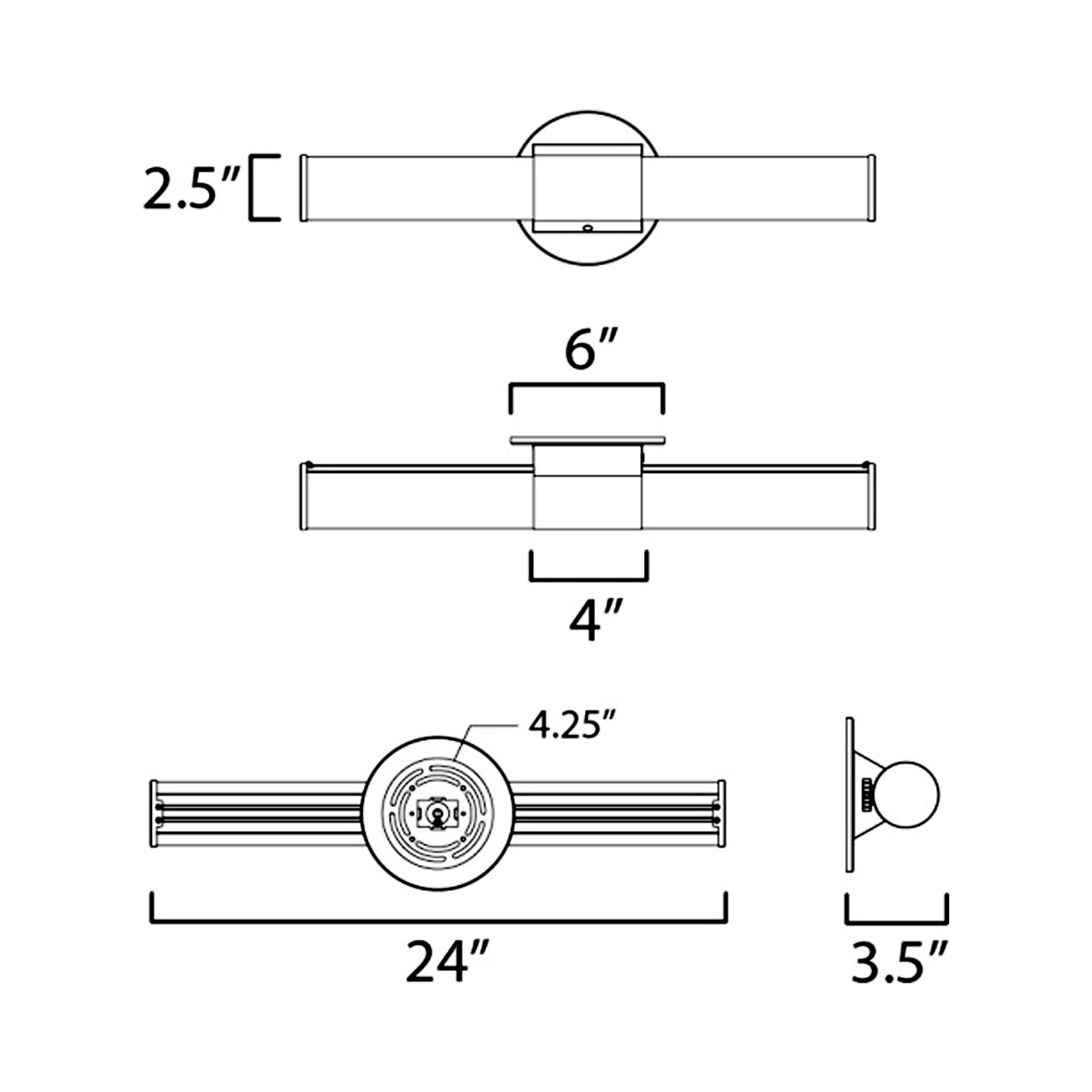 Tubo LED Bath Vanity Light - line drawing.