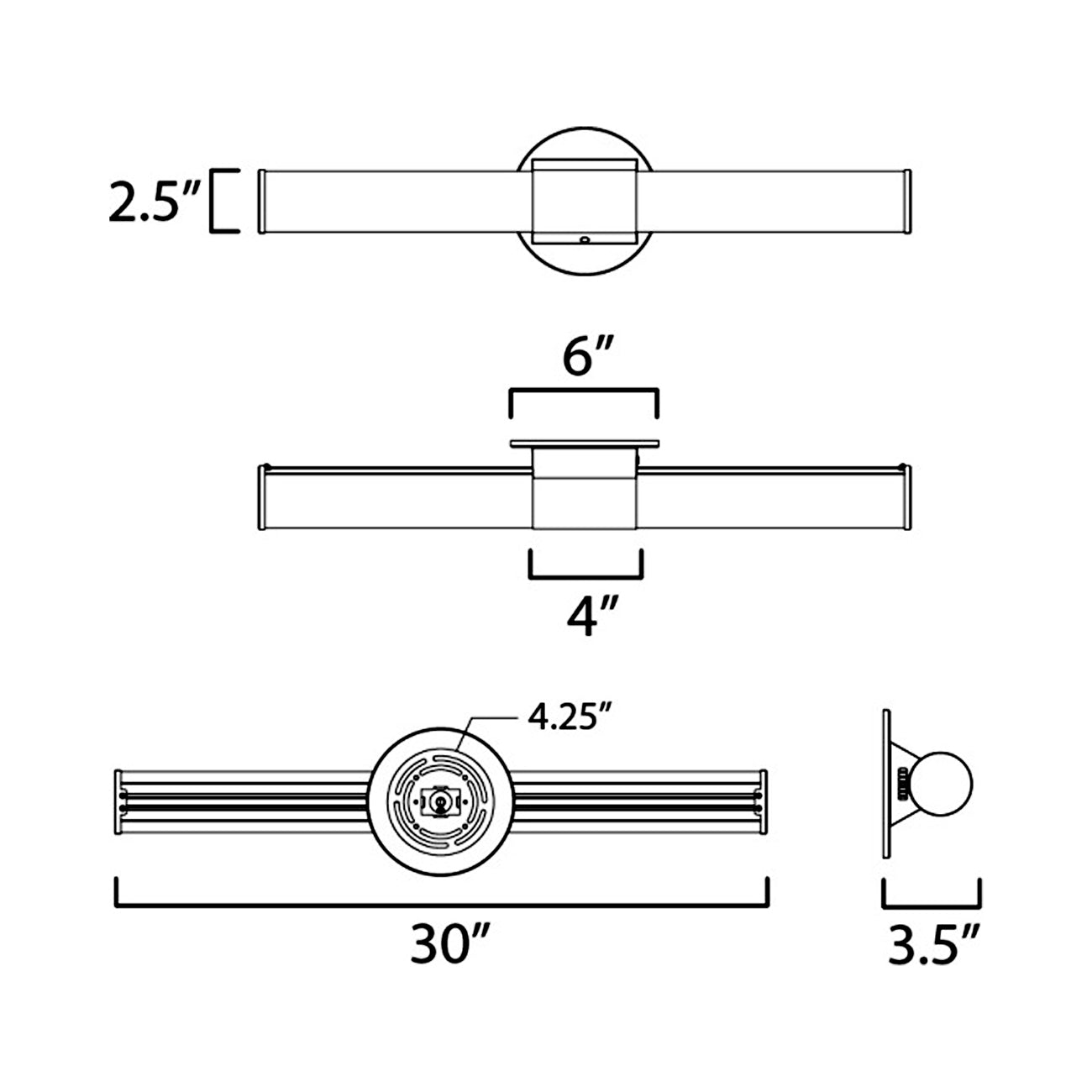 Tubo LED Bath Vanity Light - line drawing.
