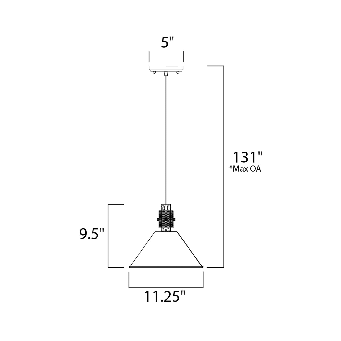 Tucson Single Pendant Light - line drawing.