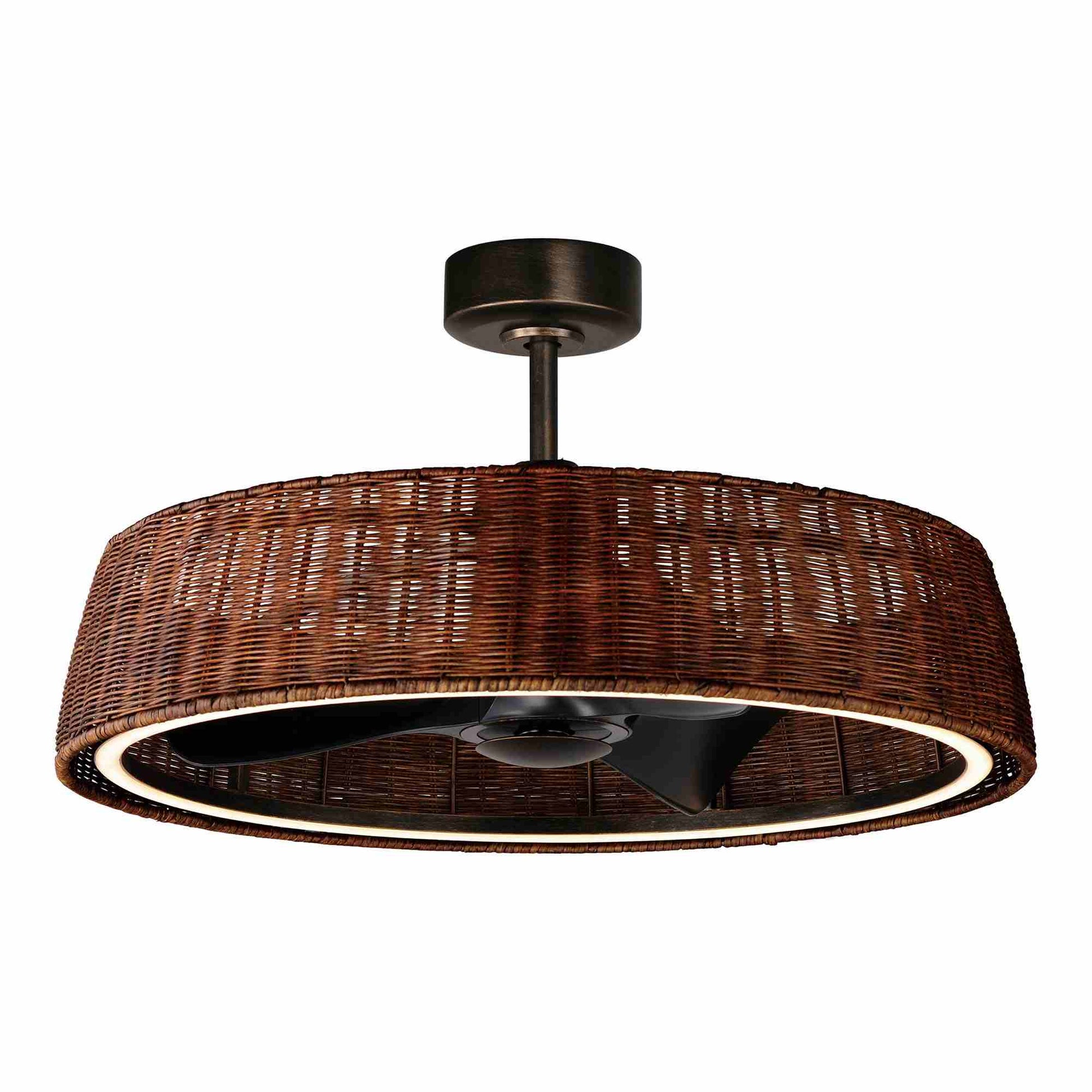 Tulum Outdoor LED Ceiling Fan in Dark Rattan (36-Inch).