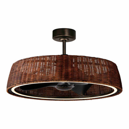 Tulum Outdoor LED Ceiling Fan in Dark Rattan (36-Inch).