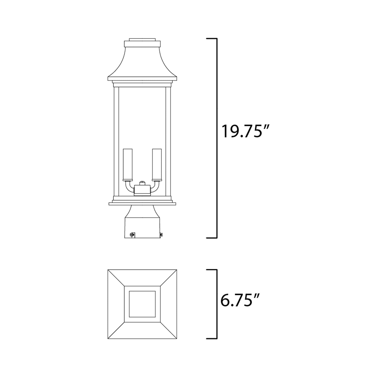 Vicksburg Outdoor Post Light - line drawing.