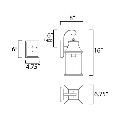 Vicksburg Outdoor Wall Light - line drawing.