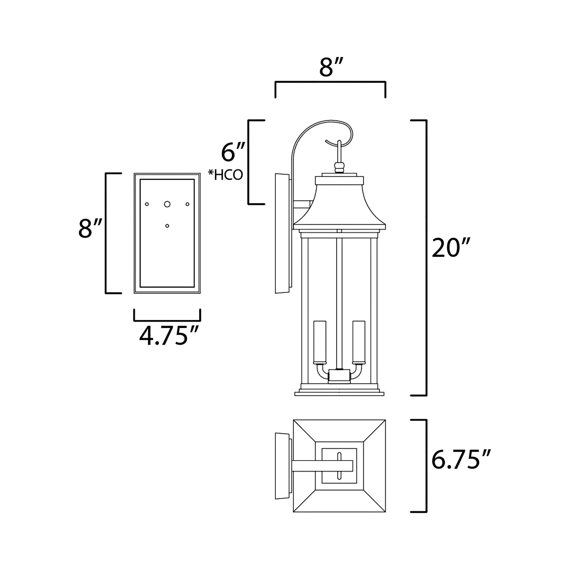 Vicksburg Outdoor Wall Light - line drawing.