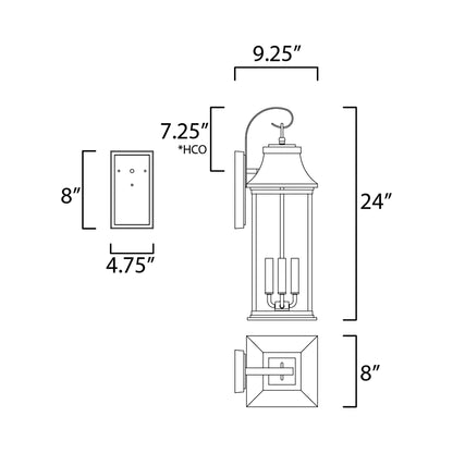 Vicksburg Outdoor Wall Light - line drawing.