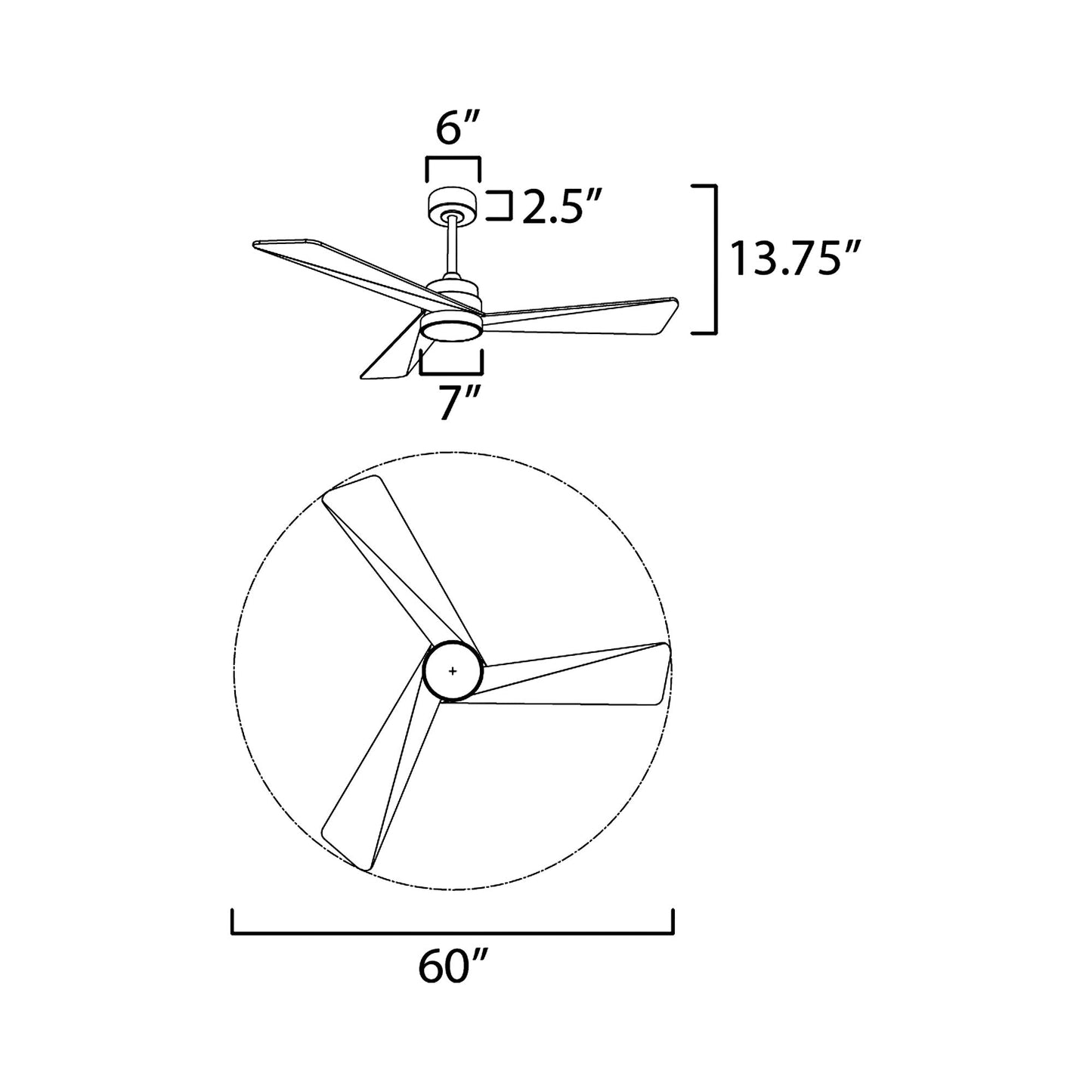 Vortex LED Ceiling Fan - line drawing.