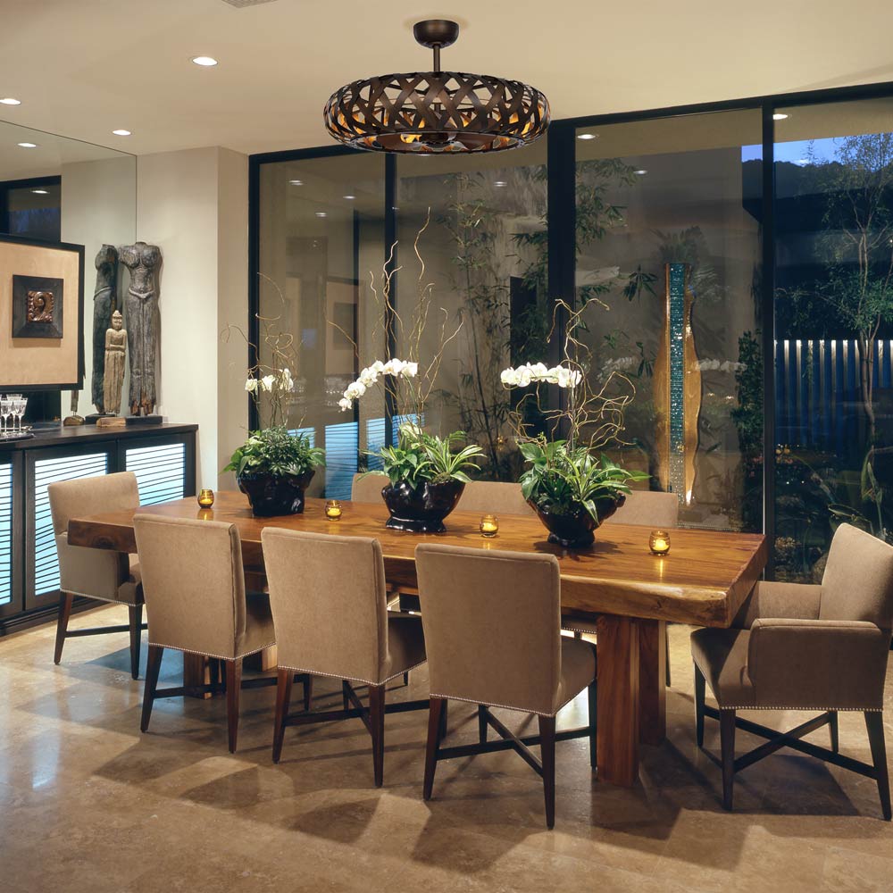 Weave LED Ceiling Fan in dining room.