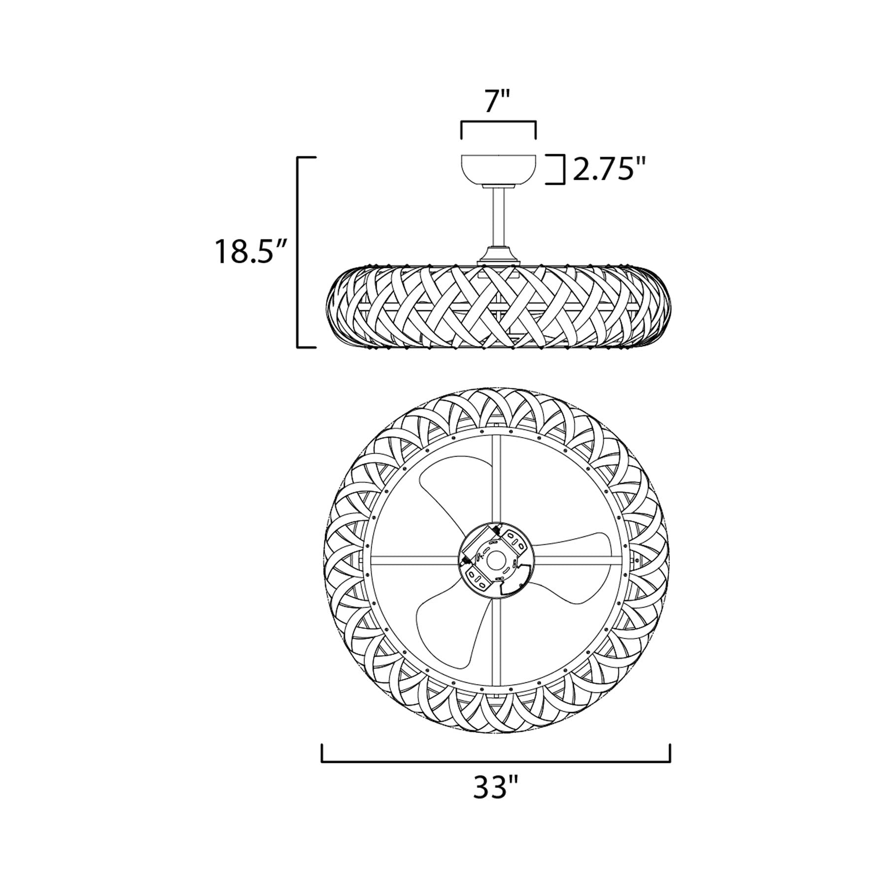 Weave LED Ceiling Fan - line drawing.