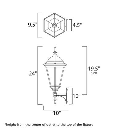 Westlake Outdoor Glass Wall Light - line drawing.
