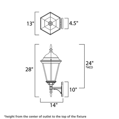 Westlake Outdoor Glass Wall Light - line drawing.