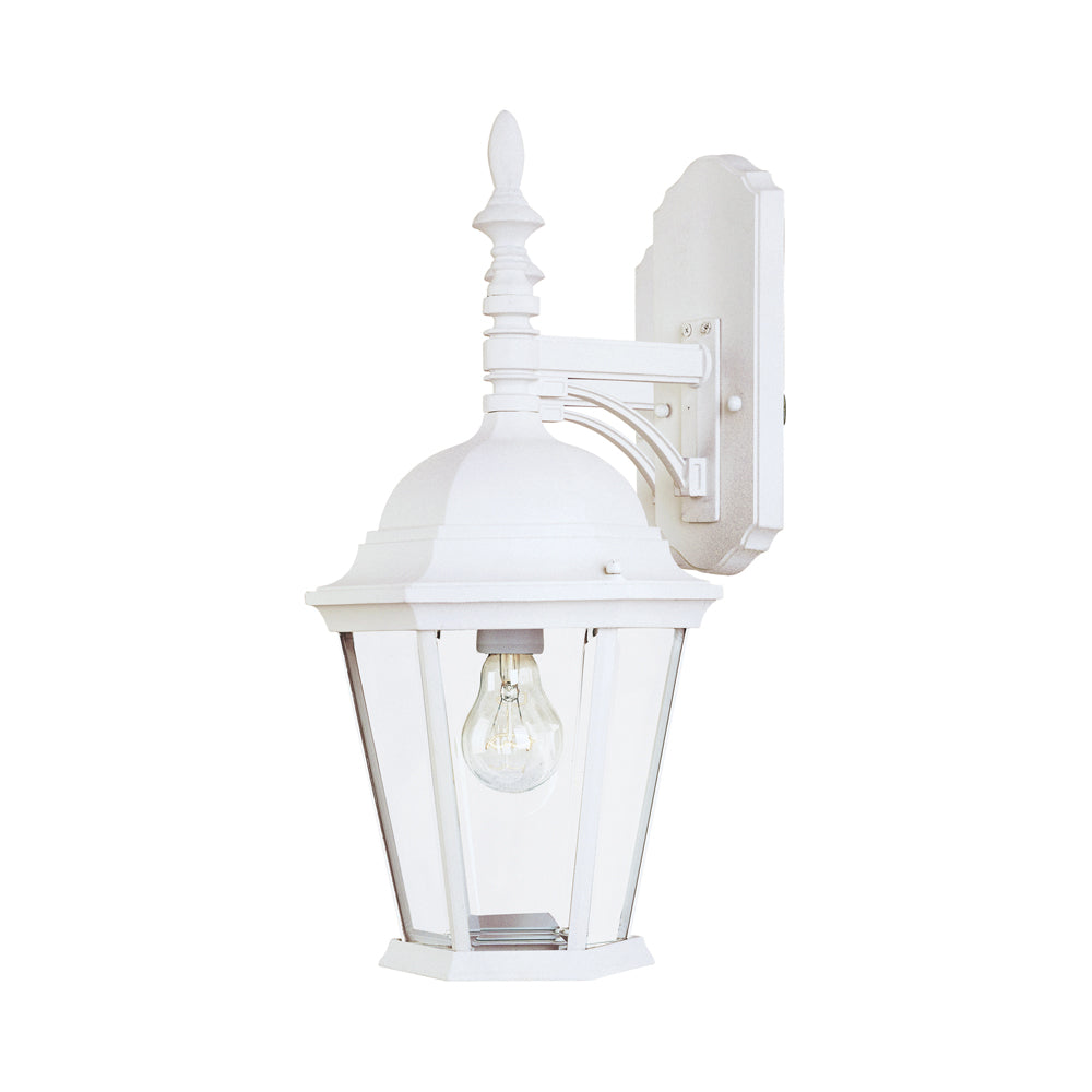 Westlake Outdoor Lantern Wall Light in White (1-Light/Clear Glass).
