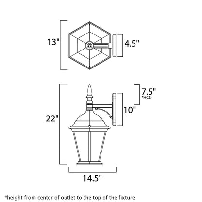 Westlake Outdoor Lantern Wall Light - line drawing.