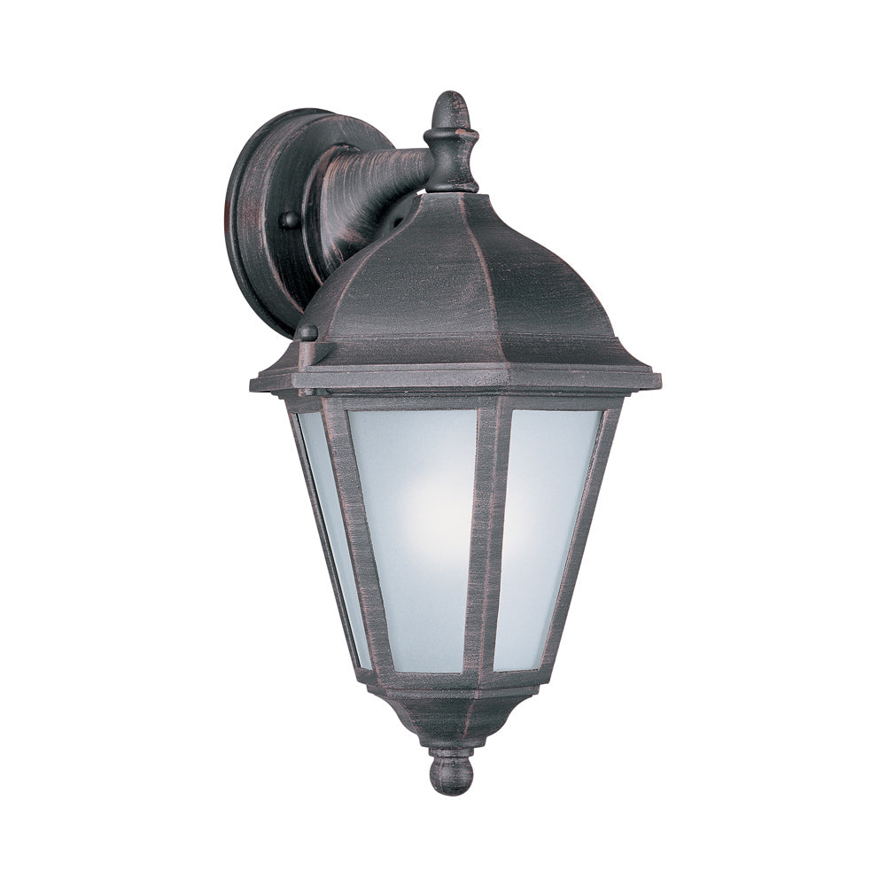Westlake Outdoor Wall Light in Rust Patina (Down/Frosted Glass).