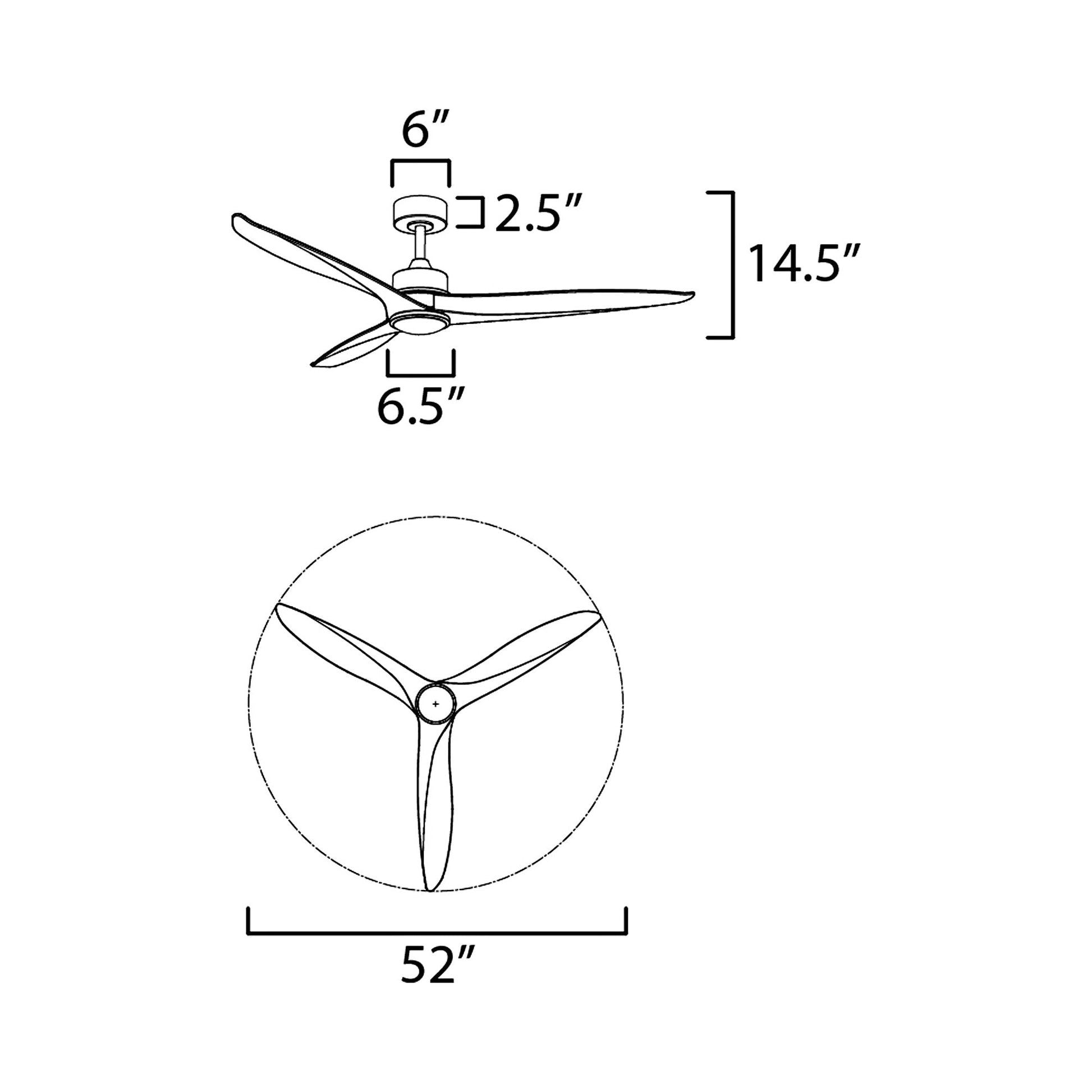 Woodwind LED Ceiling Fan - line drawing.
