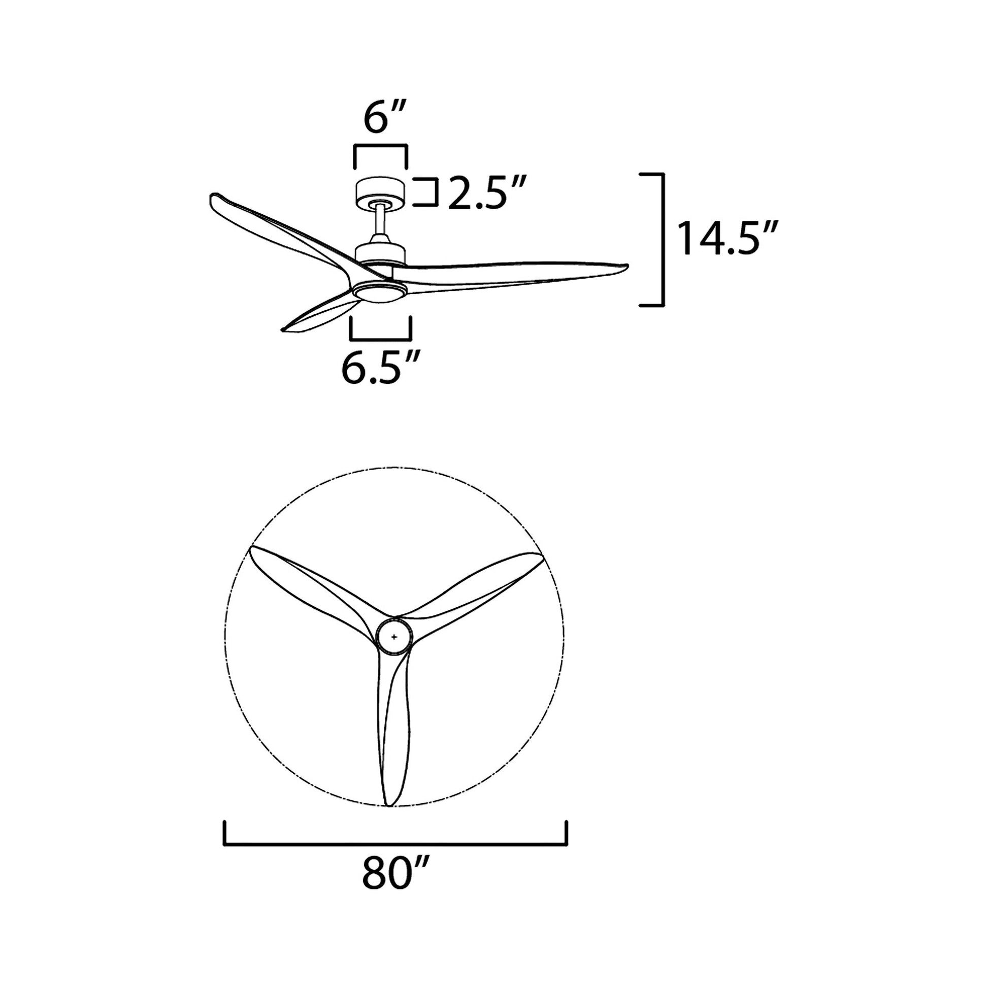 Woodwind LED Ceiling Fan - line drawing.