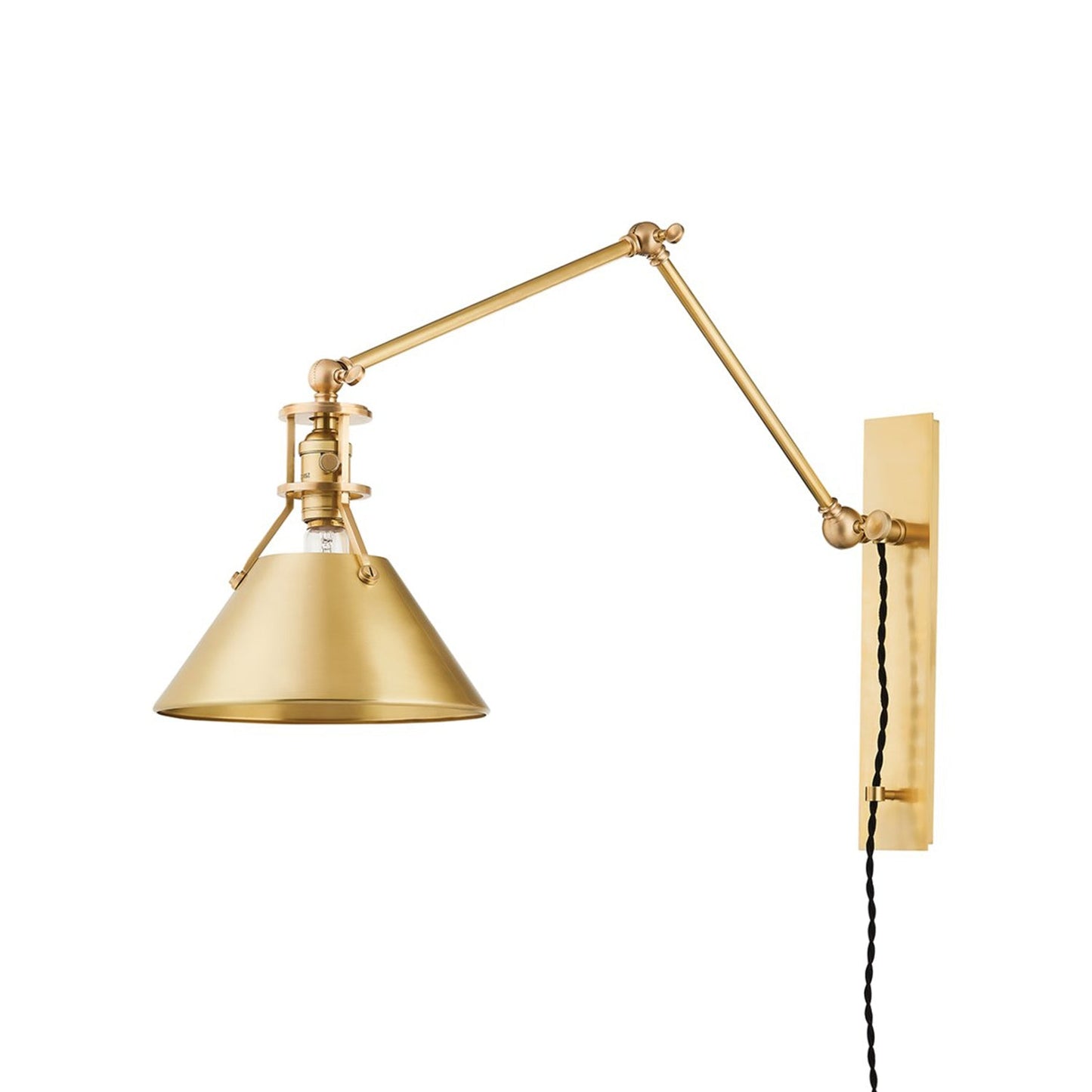 Metal No.2 Swing Arm Wall Light in Aged Brass.