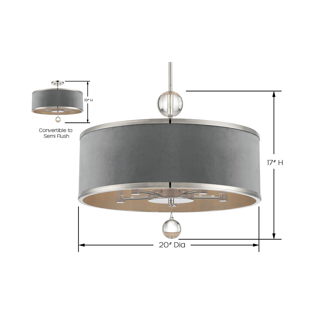 Luxour Semi Flush Convertible Pendant Light - line drawing.