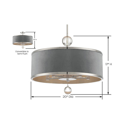Luxour Semi Flush Convertible Pendant Light - line drawing.