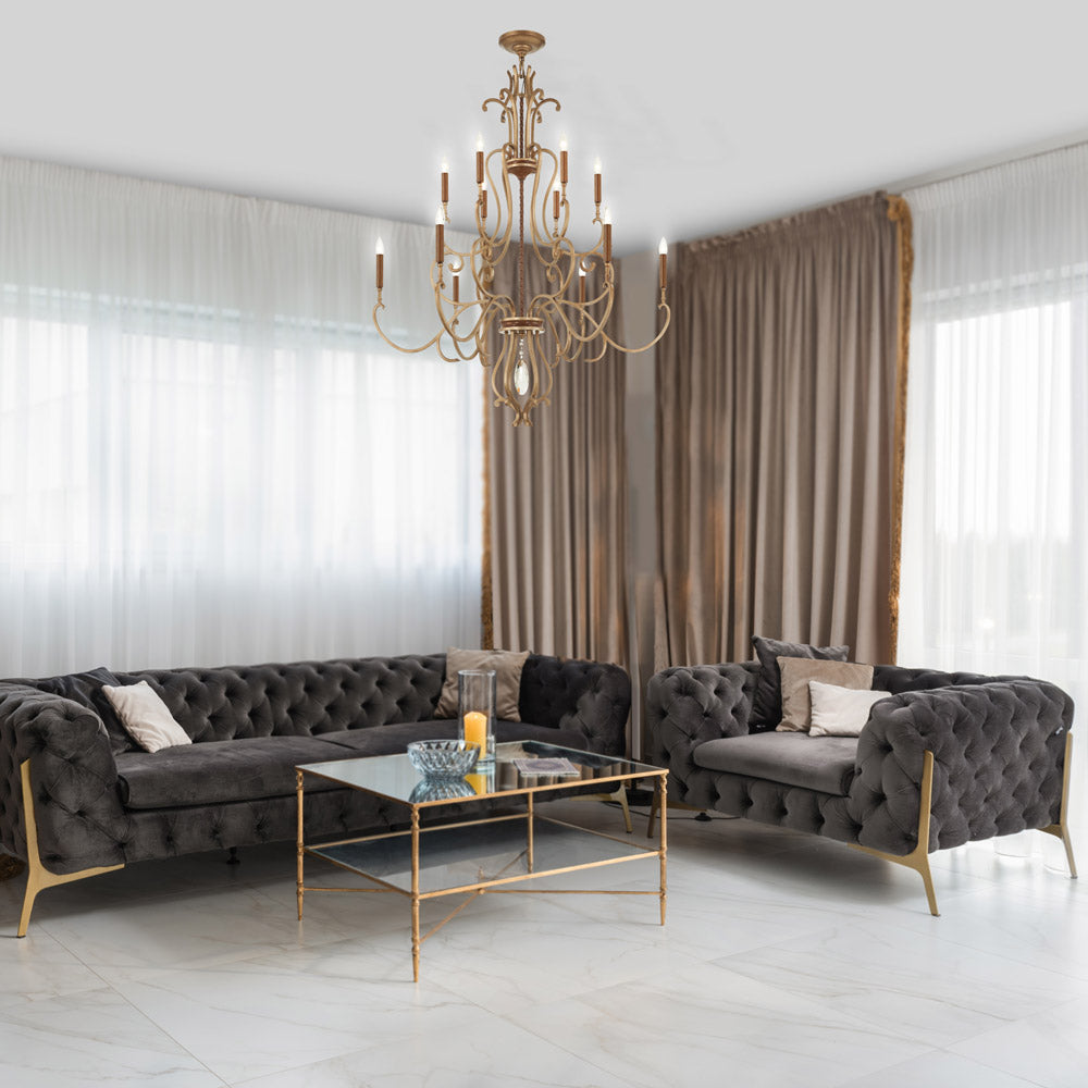 Magnolia Manor Chandelier in living room.