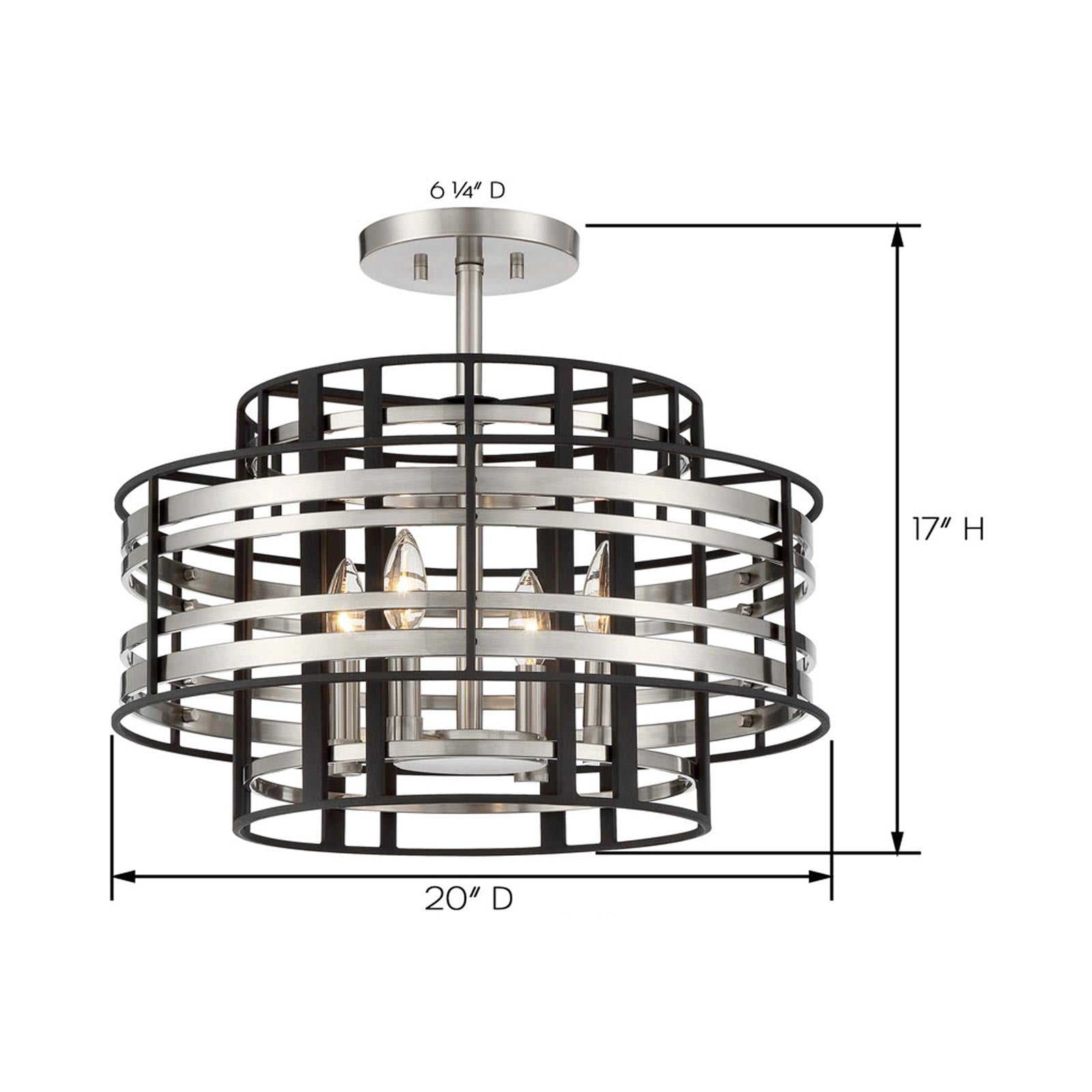 Presten Semi Flush Mount Ceiling Light - line drawing.