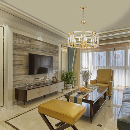 Prima Vista Chandelier in living room.