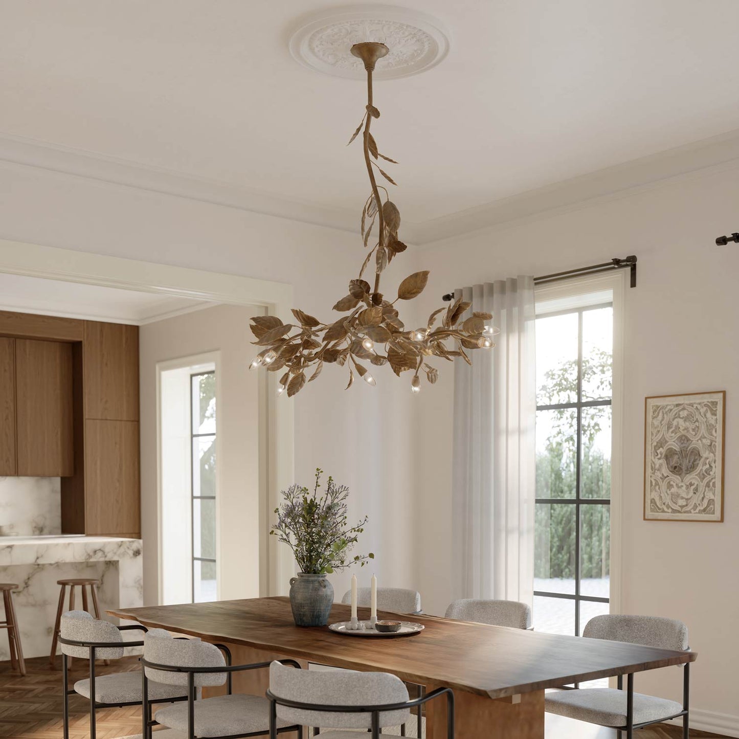 Seraphine Linear Chandelier in dining room.