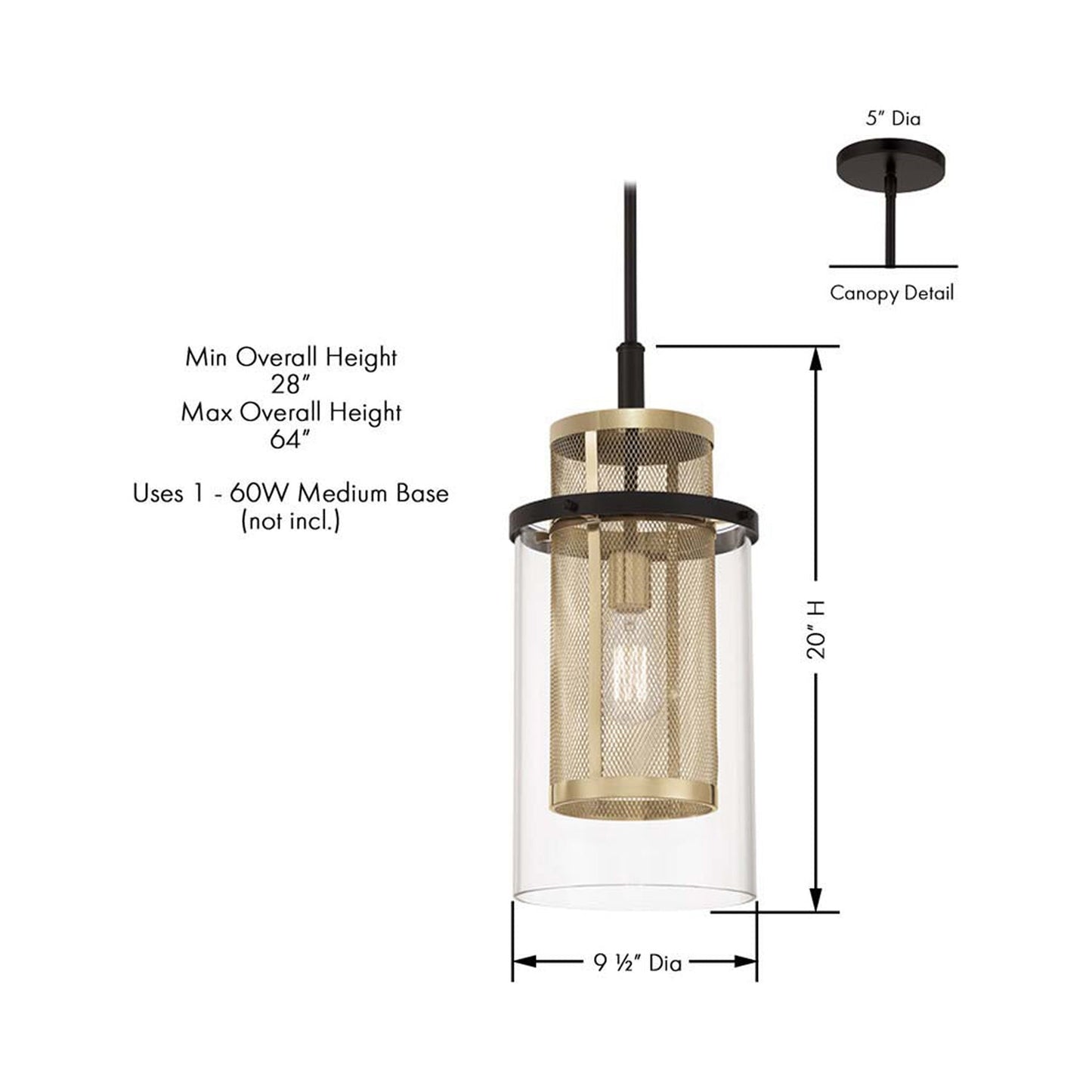 Soho Mini Pendant Light - line drawing.