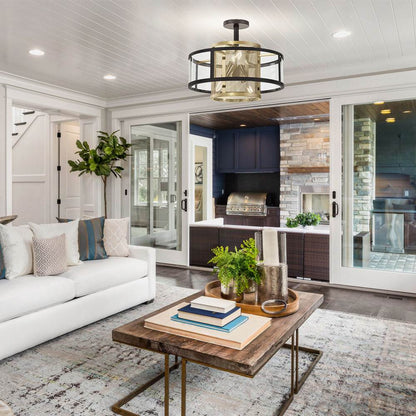 Soho Semi Flush Mount Ceiling Light in living room.