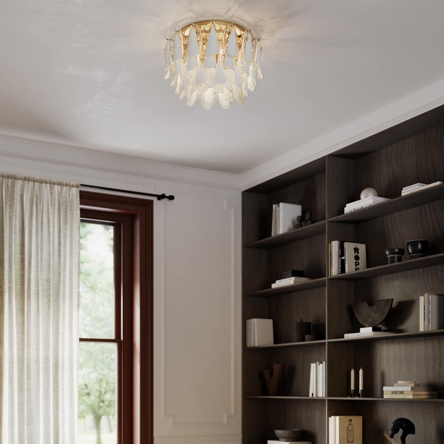 Verla Crest Flush Mount Ceiling Light in living room.