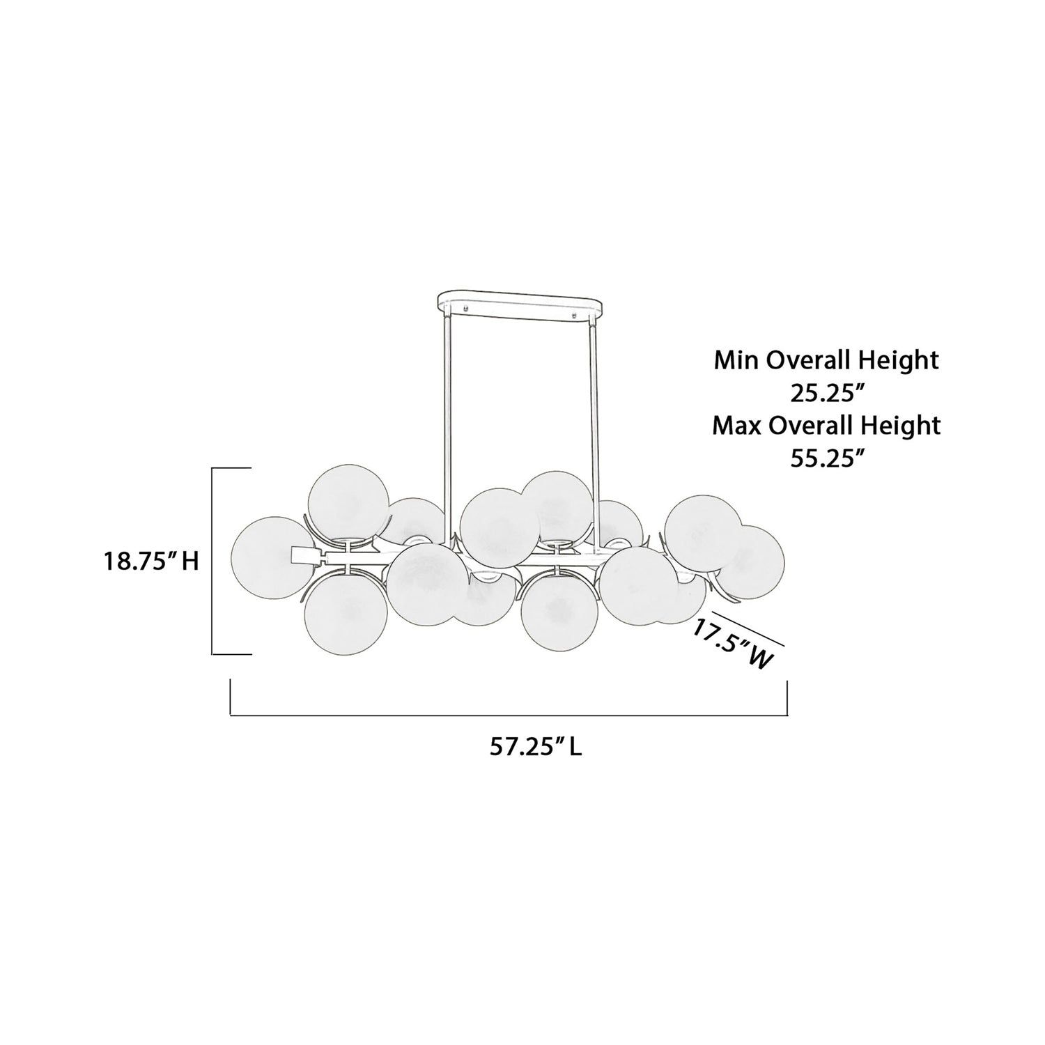 Vino Linear Pendant Light - line drawing.