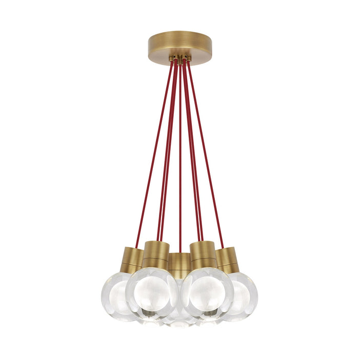 Mina 7-Light LED Pendant Light in Red/Aged Brass.