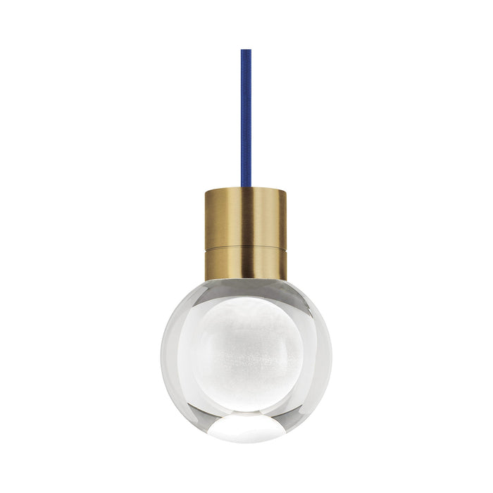 Mina Single LED Pendant Light in Blue/Aged Brass.