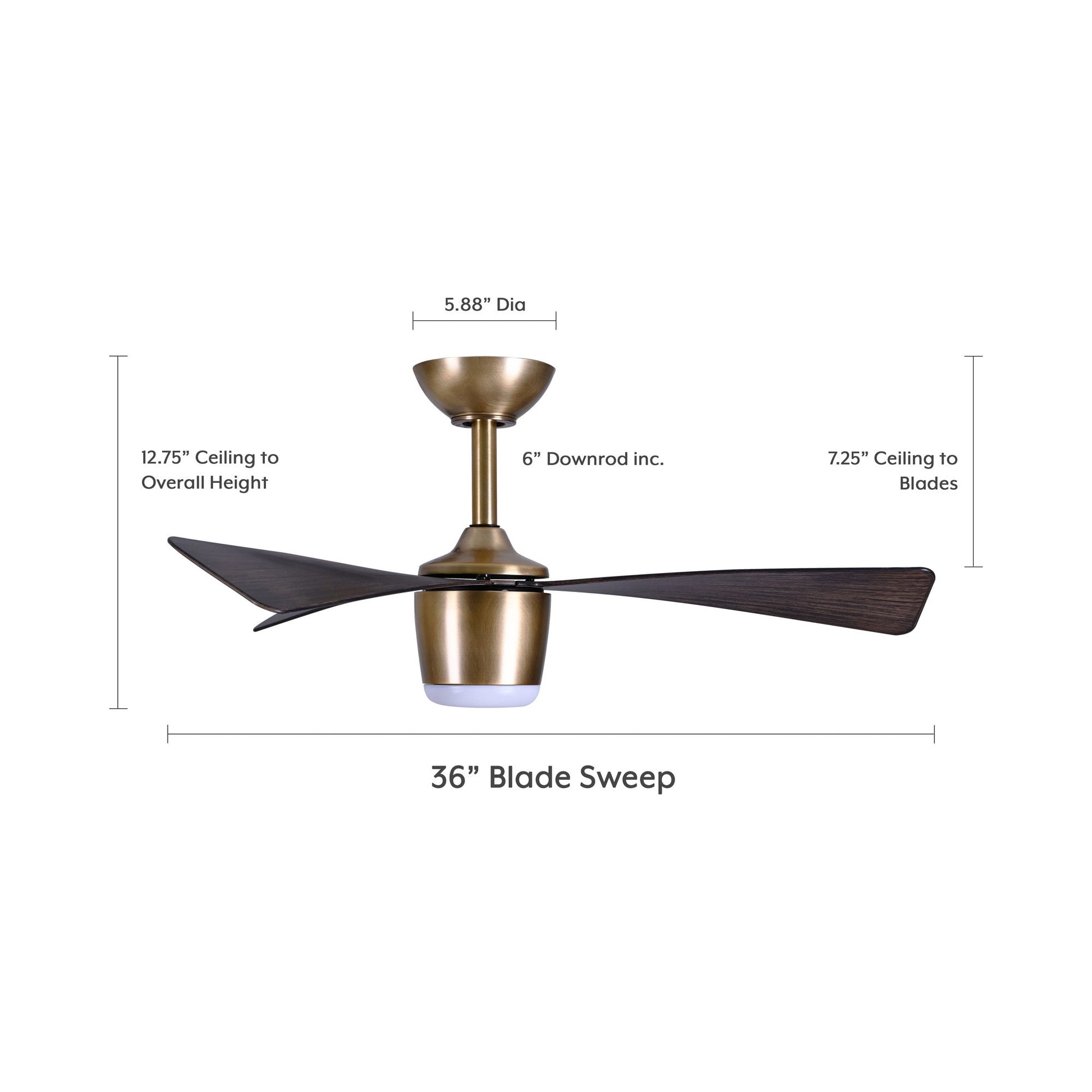 Elavan Outdoor LED Ceiling Fan - line drawing.