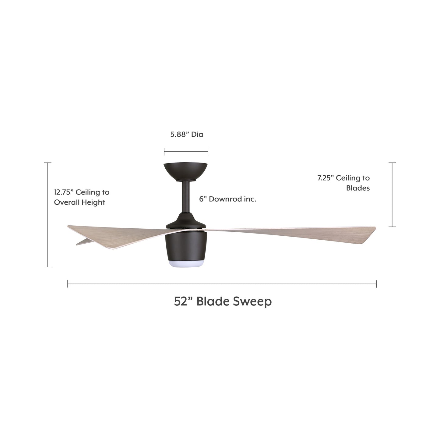 Elavan Outdoor LED Ceiling Fan - line drawing.