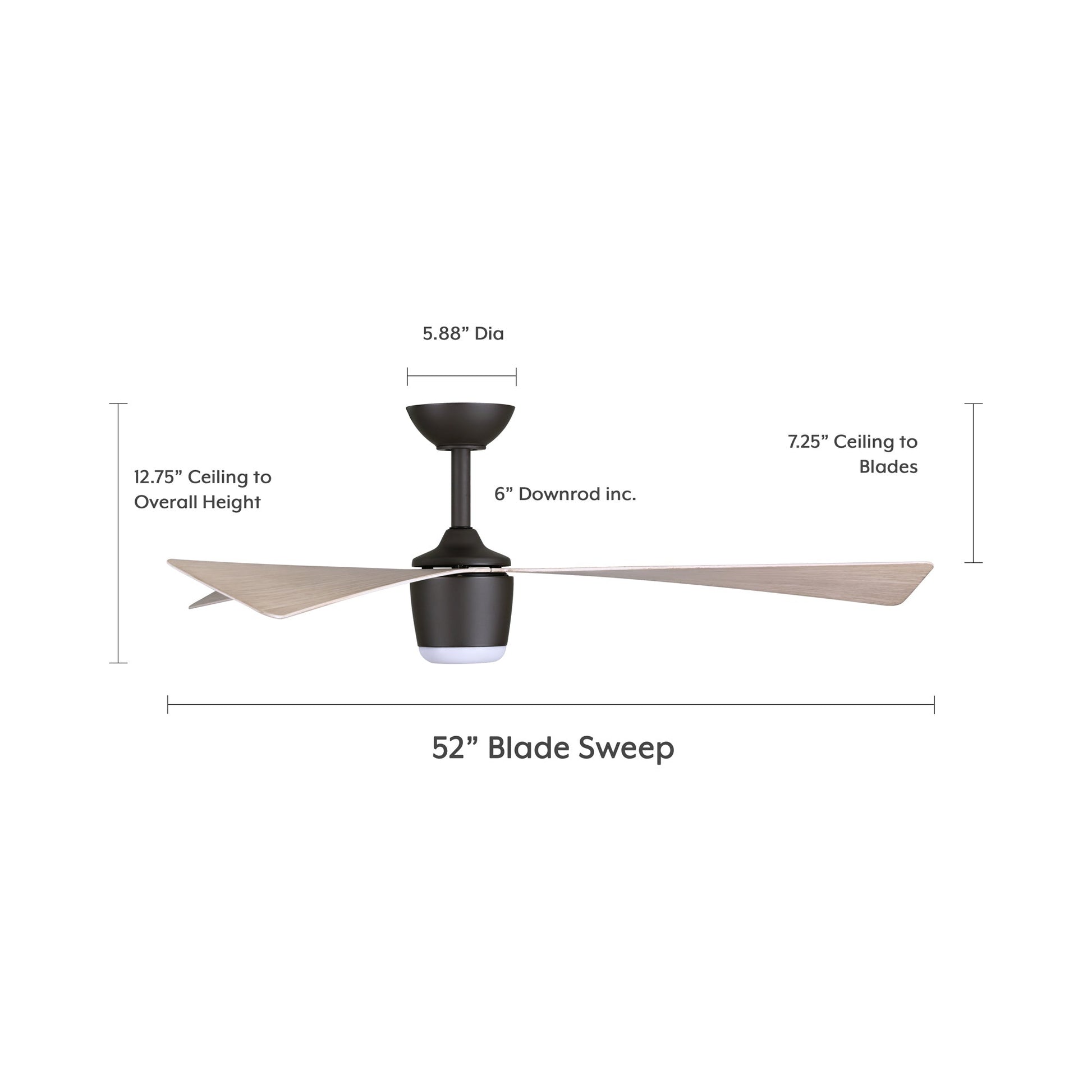 Elavan Outdoor LED Ceiling Fan - line drawing.