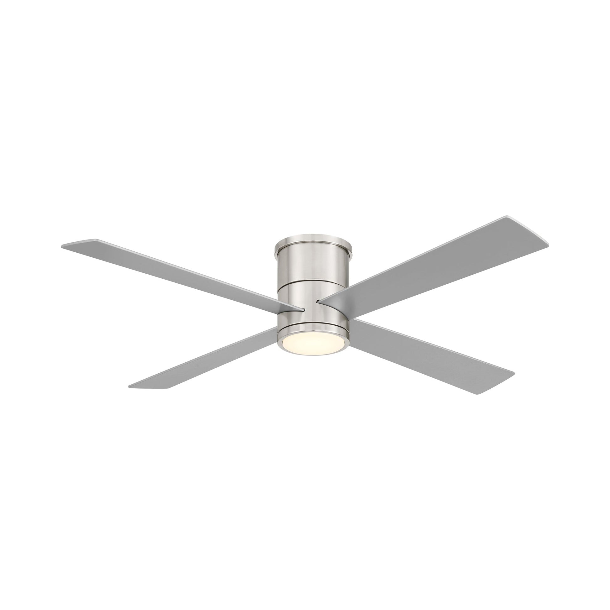 Falco LED Flush Mount Ceiling Fan in Brushed Nickel/Silver.