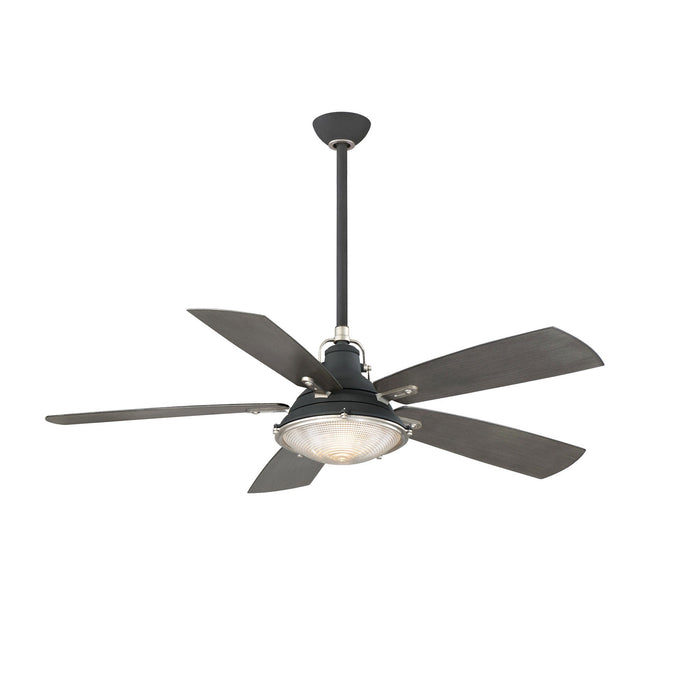 Groton LED Ceiling Fan in Sand Black/Weathered Steel.