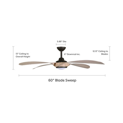 Mortyn Outdoor LED Ceiling Fan - line drawing.