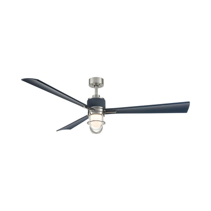 Nauticus Outdoor LED Ceiling Fan in Brushed Nickel Wet.