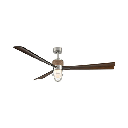 Nauticus Outdoor LED Ceiling Fan in Brushed Nickel Wet/Distressed Koa.