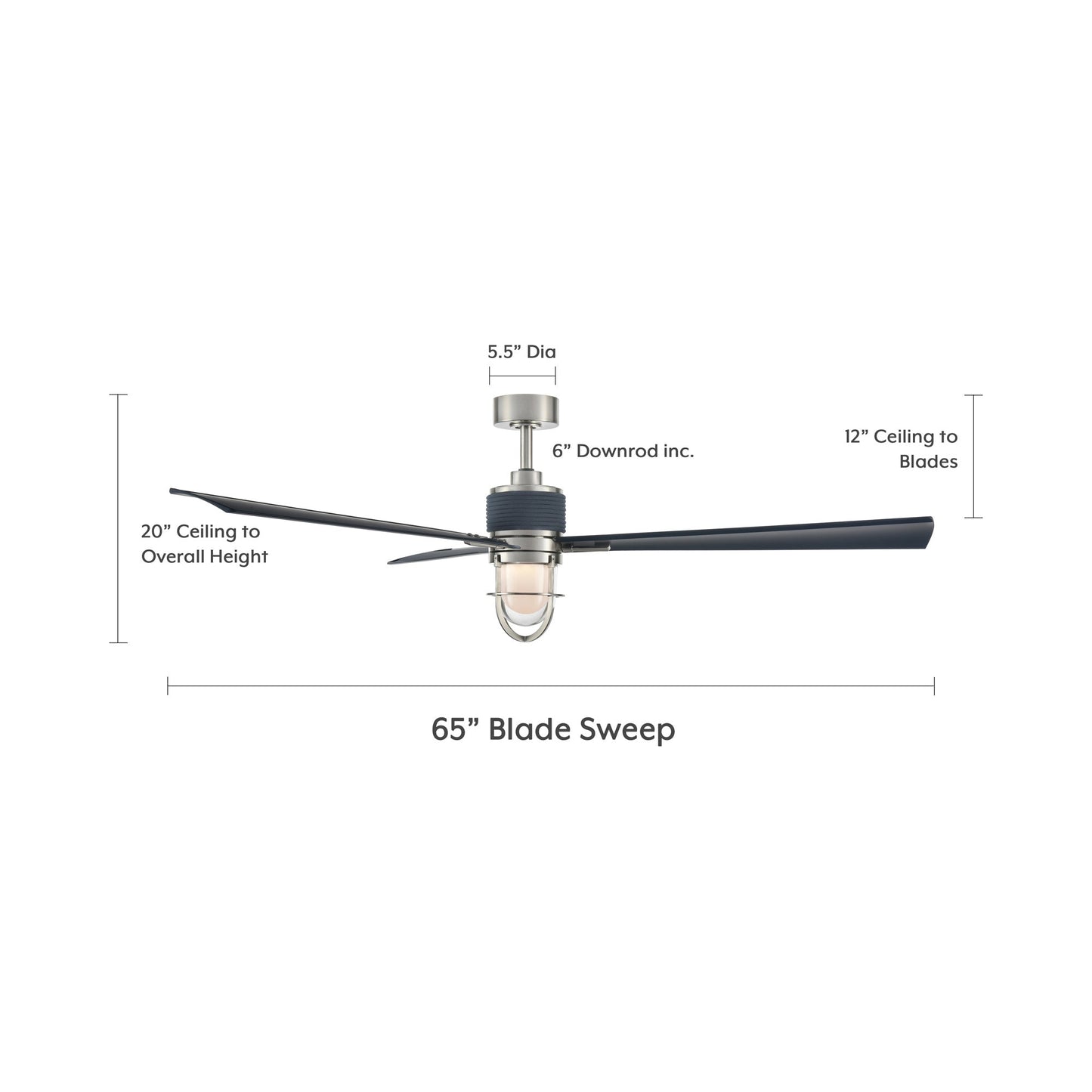 Nauticus Outdoor LED Ceiling Fan - line drawing.