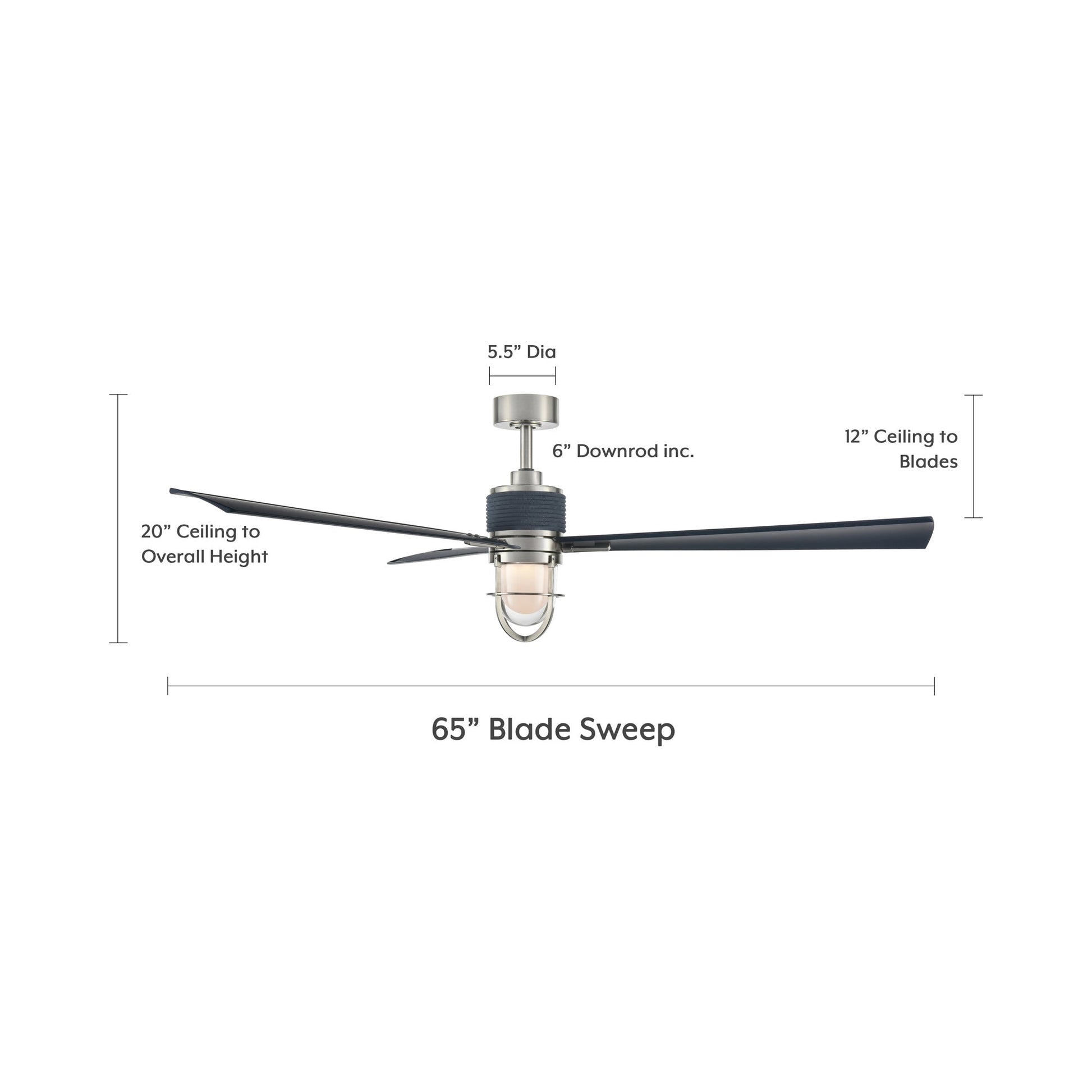 Nauticus Outdoor LED Ceiling Fan - line drawing.