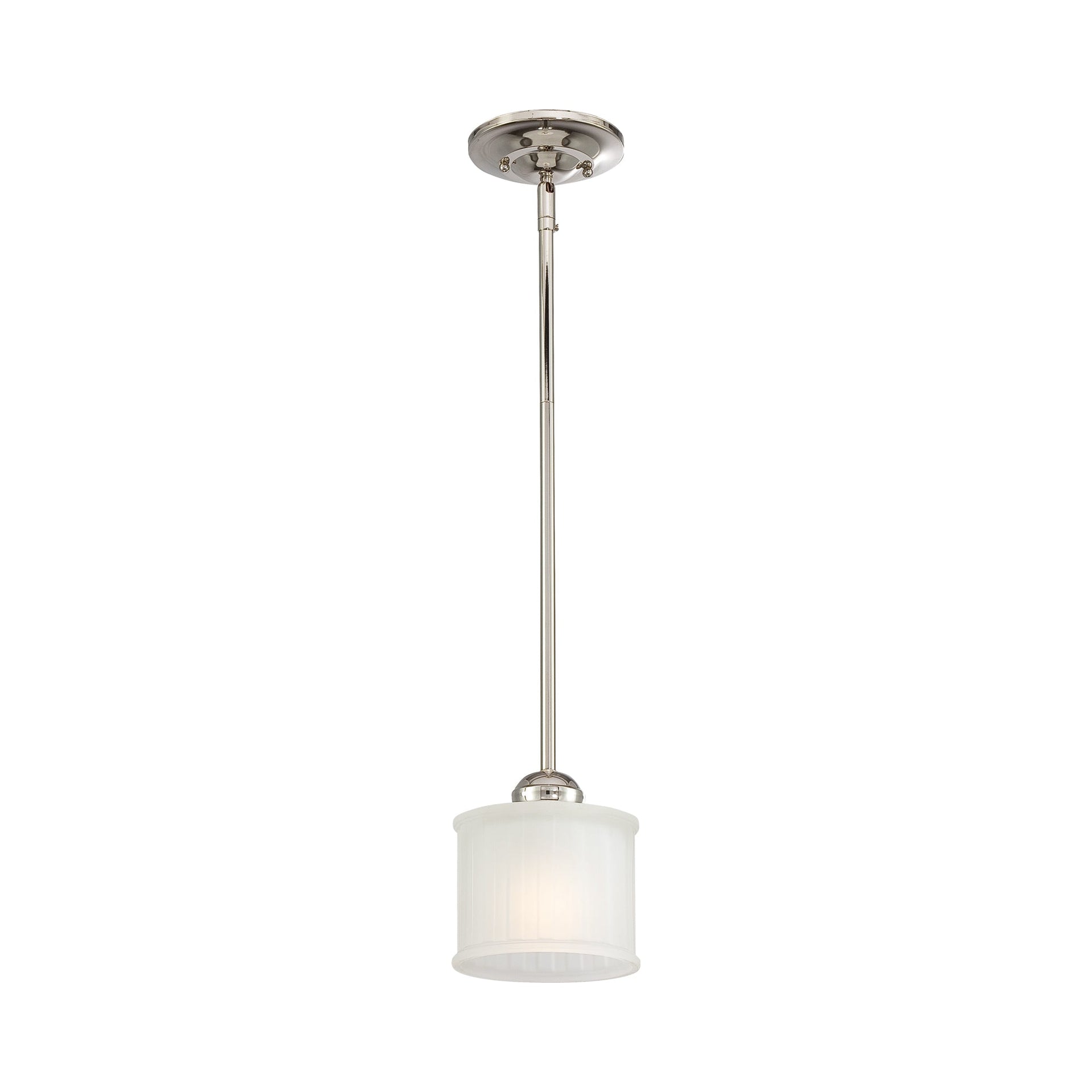Transitional Mini Drum Pendant Light in Polished Nickel with Etched Glass