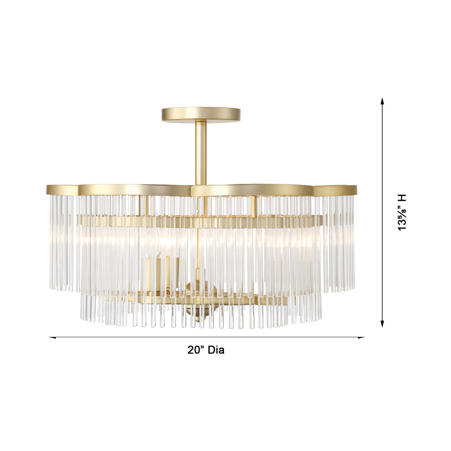 Azura Semi Flush Mount Ceiling Light - line drawing.
