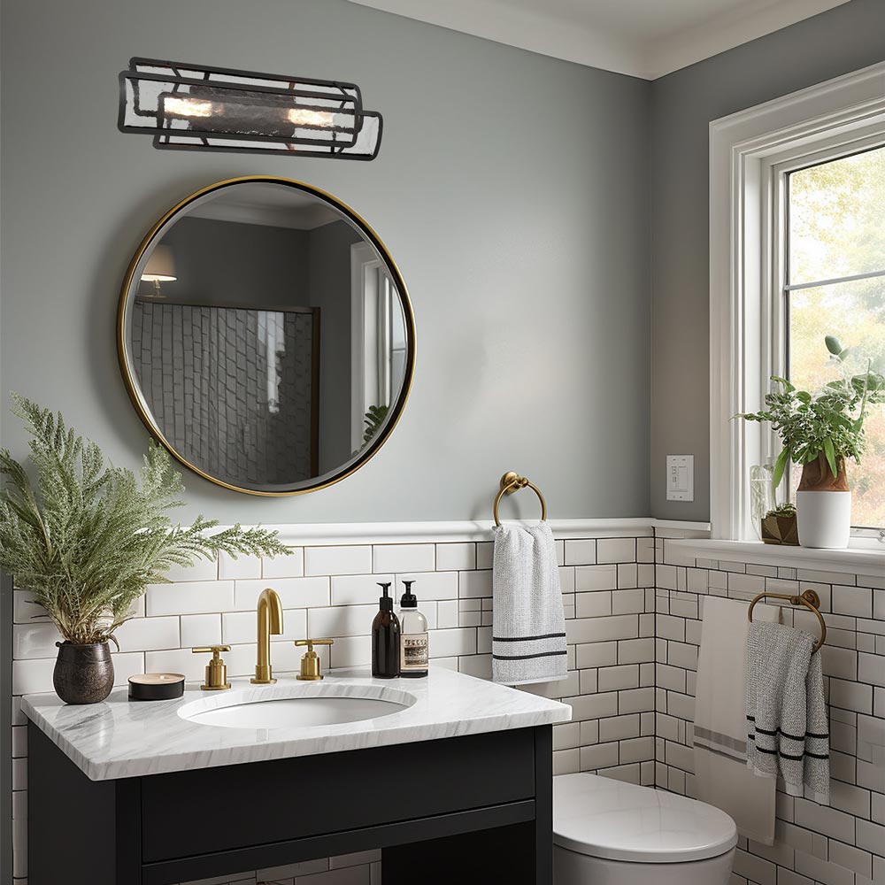 Bella Collina Bath Vanity Light in bathroom.