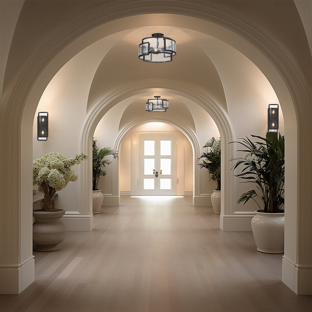 Bella Collina Semi Flush Mount Ceiling Light in hallway.