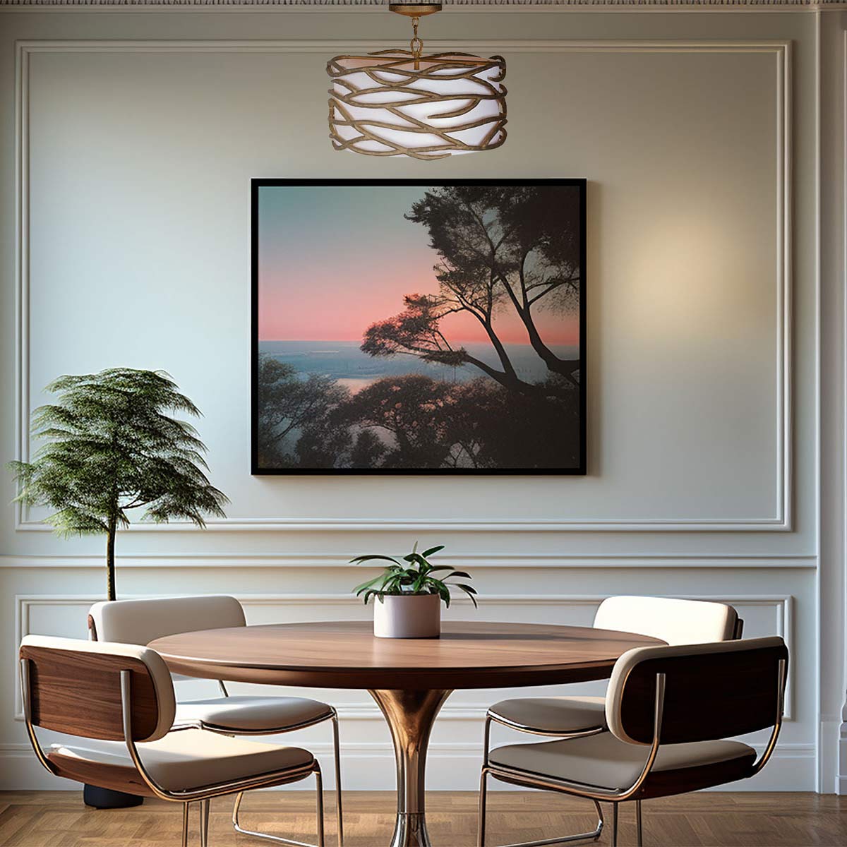 Branch Reality Semi Flush Mount Ceiling Light in living room.